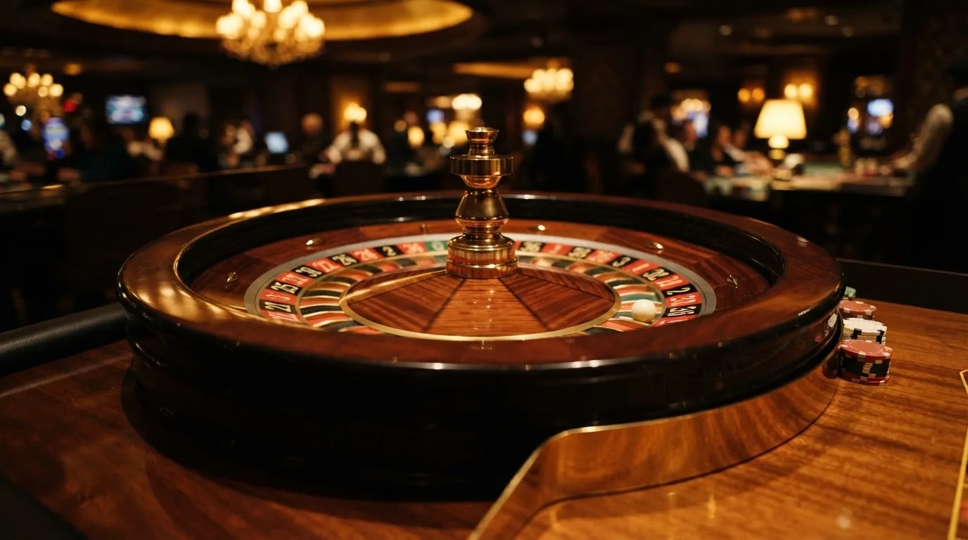 Ett roulettehjul snurrar på ett blankt träbord, den vita kulan glimmar i takljusets guld — live blackjack i sverige