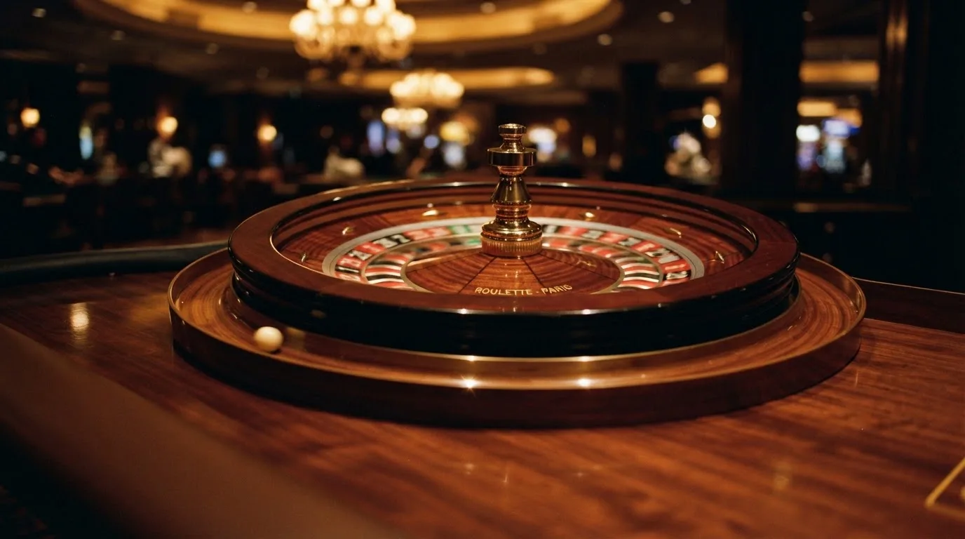 Ett roulettehjul snurrar på ett blankt träbord, den vita kulan glimmar i takljusets guld — online spelautomater i sverige
